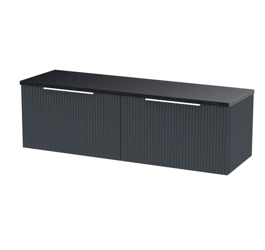 Hudson Reed Fluted 1200mm Soft Black Wall Hung 2-Drawer Vanity Unit With Laminate Worktop