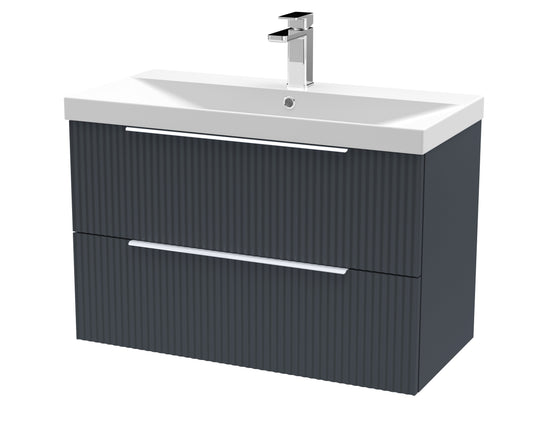 Hudson Reed Fluted 800mm Soft Black Wall Hung 2-Drawer Vanity Unit With Basin