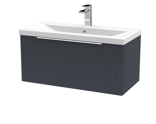 Hudson Reed Fluted 800mm Soft Black Wall Hung Single Drawer Vanity Unit With Basin