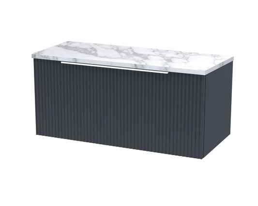 Hudson Reed Fluted 800mm Wall Hung Single Drawer Vanity Unit With Laminate Worktop