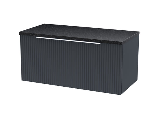 Hudson Reed Fluted 800mm Soft Black Wall Hung Single Drawer Vanity Unit With Laminate Top
