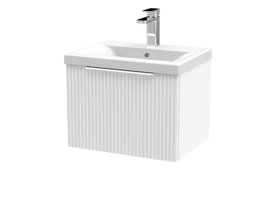 Hudson Reed Fluted 510mm Satin White Wall Hung Single Drawer Vanity Unit With Basin