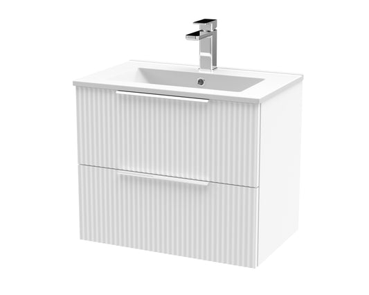 Hudson Reed Fluted 600mm Satin White Wall Hung 2-Drawer Vanity Unit With Basin
