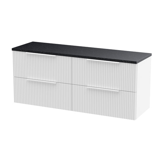 Hudson Reed Fluted 1200mm Satin White Wall Hung 4-Drawer Vanity Unit With Laminate Worktop
