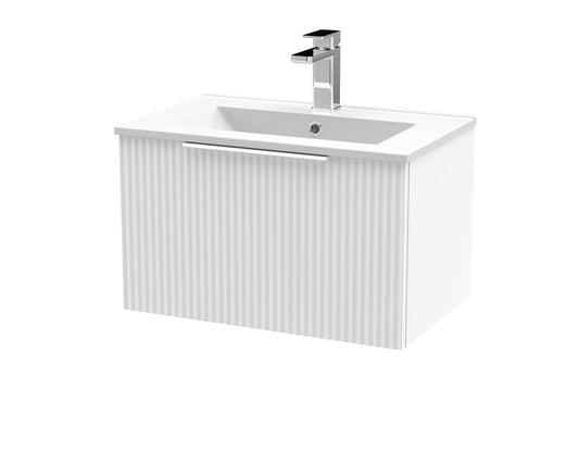 Hudson Reed Fluted 600mm Satin White Wall Hung Single Drawer Vanity With Basin