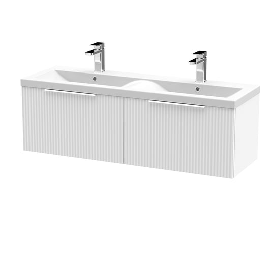 Hudson Reed Fluted 1200mm Wall Hung 2-Drawer Vanity Unit With Double Basin