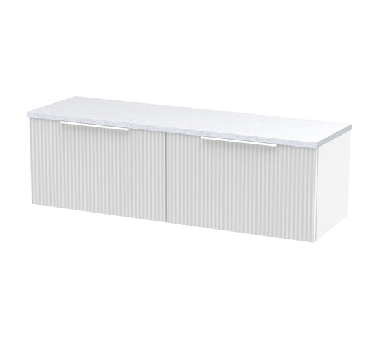 Hudson Reed Fluted 1200mm Satin White Wall Hung 2-Drawer Vanity Unit With Laminate Worktop