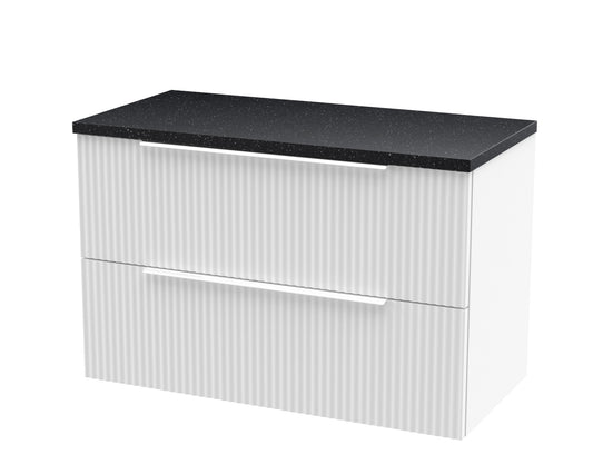 Hudson Reed Fluted 800mm Wall Hung Satin White 2-Drawer Vanity Unit With Laminate Top