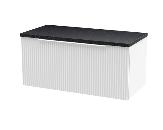 Hudson Reed Fluted 800mm Satin White Wall Hung Single Drawer Vanity Unit With Laminate Top