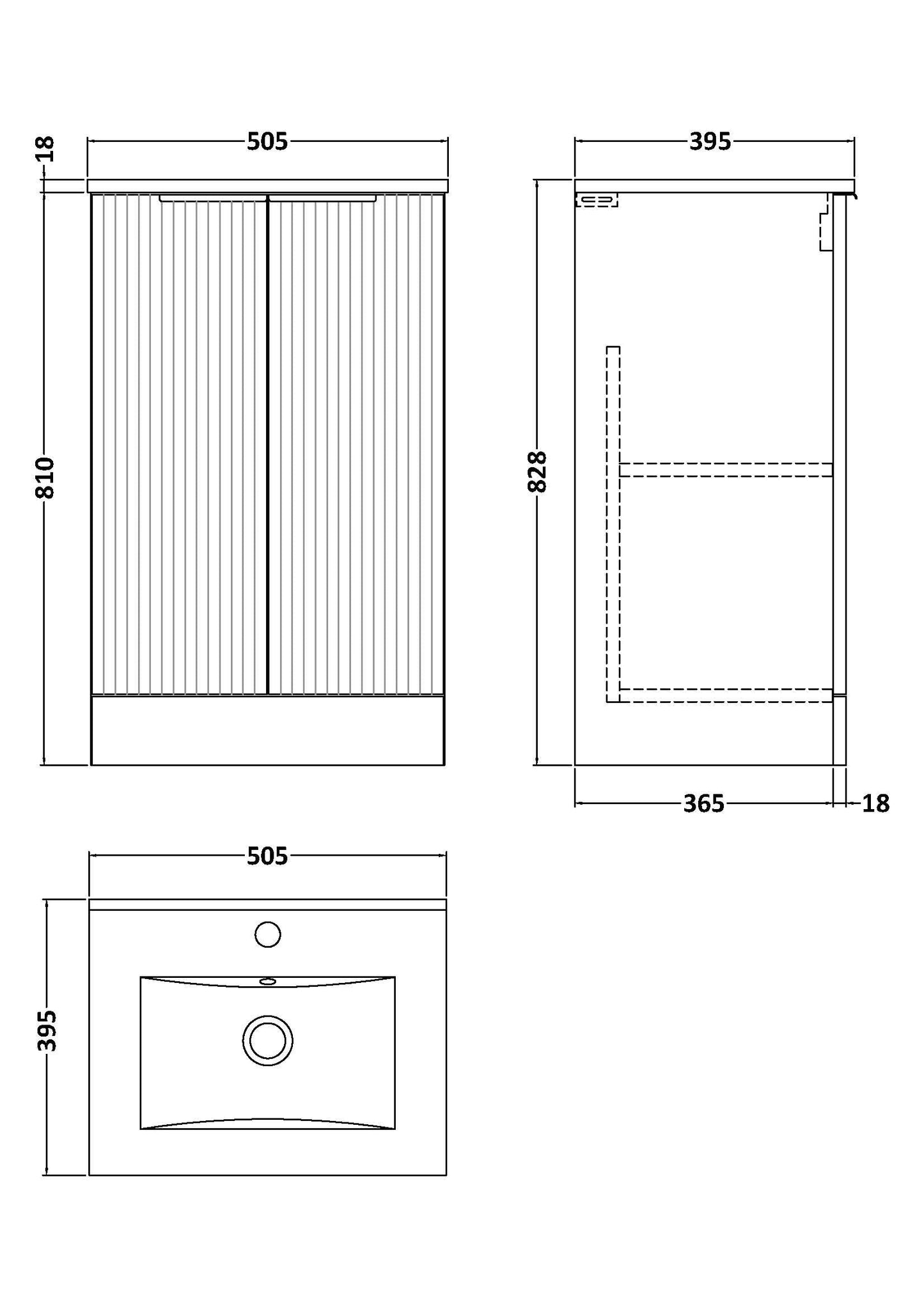 Hudson Reed Fluted 500mm Satin Grey Floor Standing 2-Door Vanity Unit With Basin
