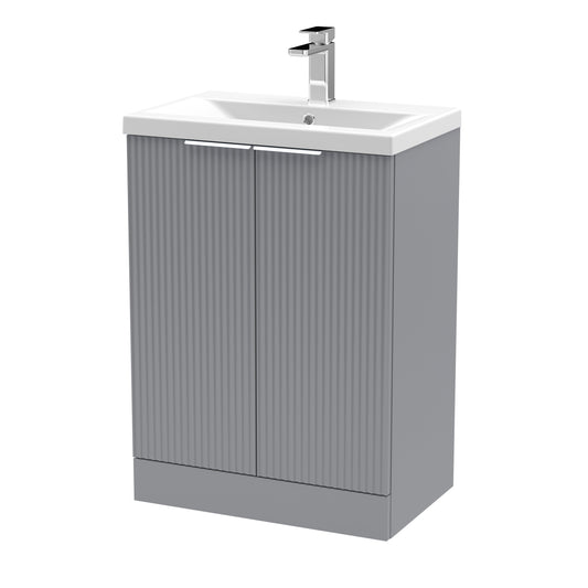 Hudson Reed Fluted 600mm Floor Standing 2-Door Vanity Unit With Basin