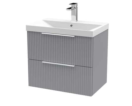 Hudson Reed Fluted 600mm Satin Grey Wall Hung 2-Drawer Vanity Unit With Ceramic Basin