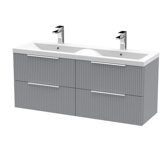 Hudson Reed Fluted 1200mm Wall Hung 4-Drawer Vanity with Double Basin
