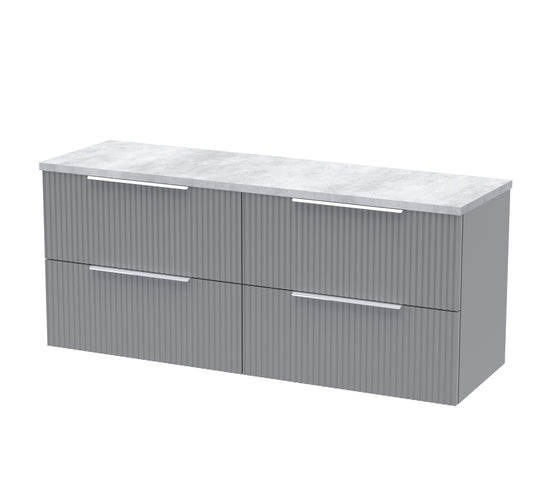 Hudson Reed Fluted 1200mm Satin Grey Wall Hung 4-Drawer Vanity Unit With Laminate Worktop