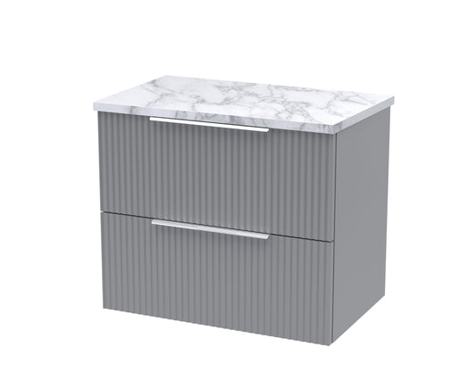Hudson Reed Fluted 600mm Wall Hung 2-Drawer Vanity Unit With Laminate Worktop
