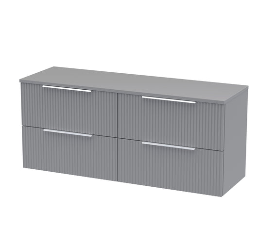 Hudson Reed Fluted 1200mm Satin Grey Wall Hung 4-Drawer Vanity With Worktop