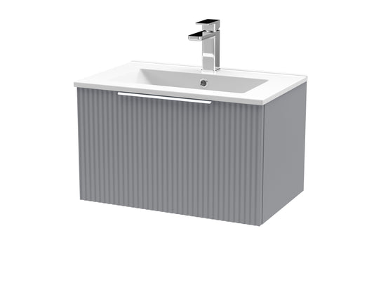Hudson Reed Fluted 600mm Satin Grey Wall Hung Single Drawer Vanity Unit With Basin