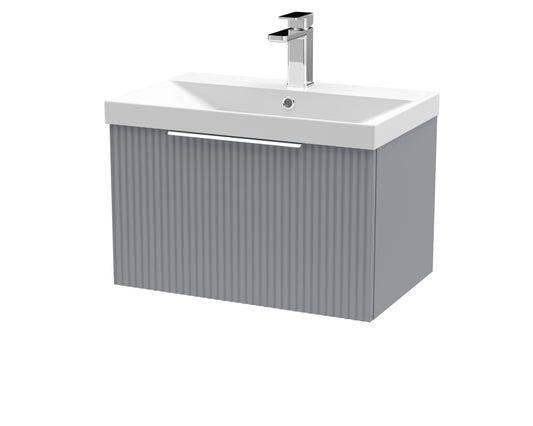 Hudson Reed Fluted 600mm Satin Grey Wall Hung Single Drawer Vanity Unit With Basin