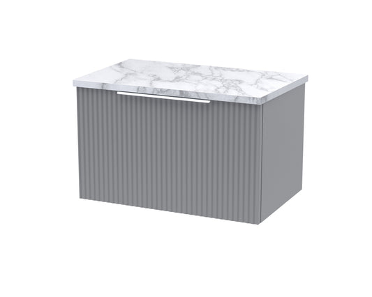 Hudson Reed Fluted 600mm Satin Grey Wall Hung Single Drawer Vanity Unit With Laminate Worktop
