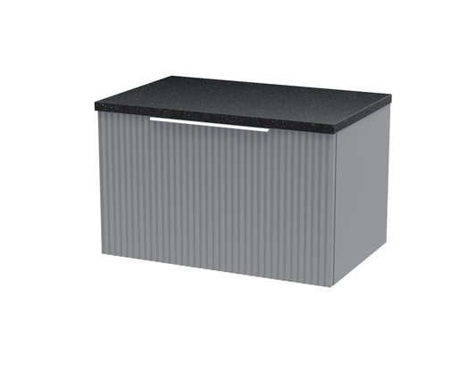 Hudson Reed Fluted 600mm Satin Grey Wall Hung Single Drawer Vanity Unit With Laminate Top