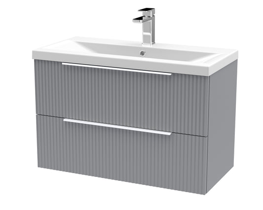 Hudson Reed Fluted 800mm Satin Grey Wall Hung 2-Drawer Vanity Unit Including Basin