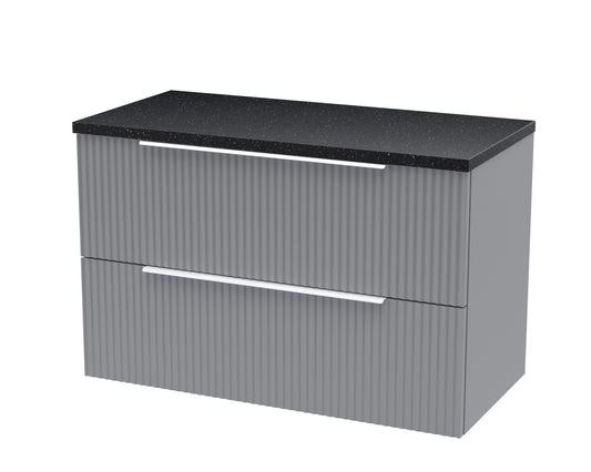 Hudson Reed Fluted 800mm Satin Grey Wall Hung 2-Drawer Vanity Unit With Laminate Top