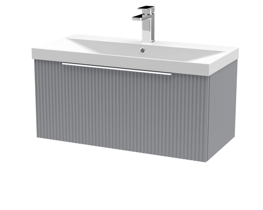 Hudson Reed Fluted 810mm Wall Hung Single Drawer Vanity Unit With Basin