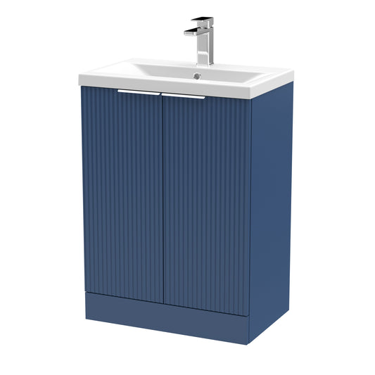 Hudson Reed Fluted 600mm Floor Standing 2-Door Vanity Unit With Basin