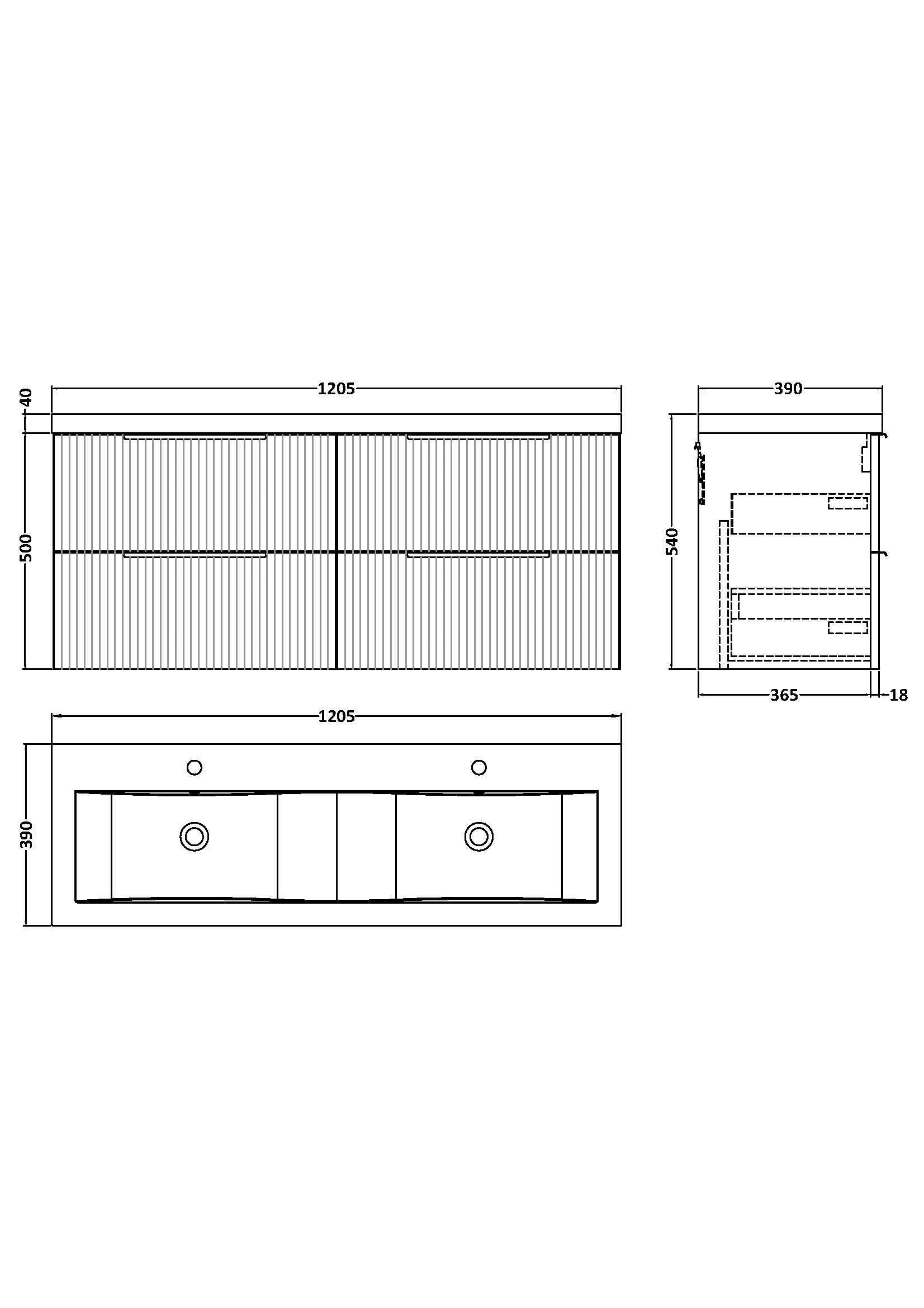Hudson Reed Fluted 1200mm Wall Hung 4-Drawer Double Basin Vanity Unit with Ceramic Basin