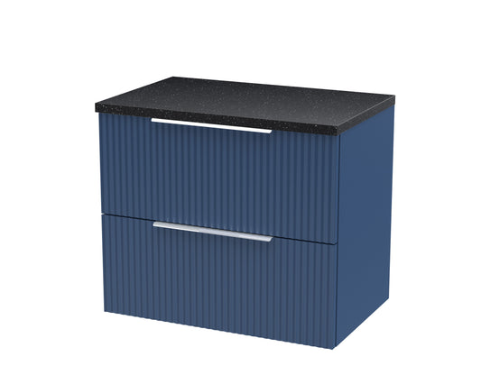 Hudson Reed Fluted 600mm Wall Hung Satin Blue 2-Drawer Vanity Unit With Laminate Top