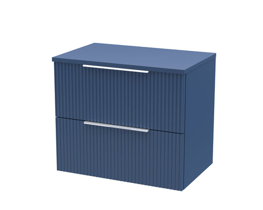 Hudson Reed Fluted 600mm Satin Blue Wall Hung 2-Drawer Vanity Unit with Worktop