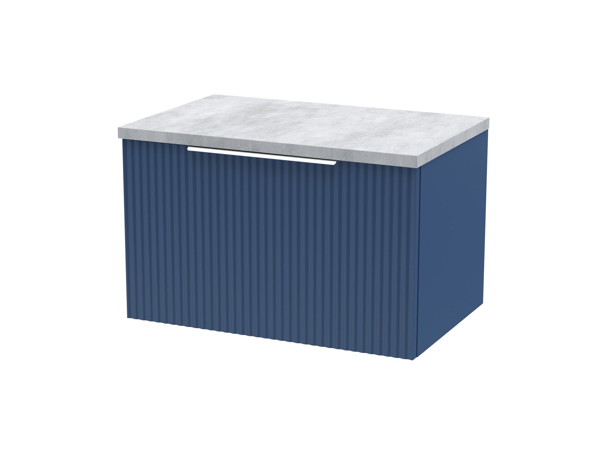Hudson Reed Fluted 600mm Satin Blue Wall Hung Single Drawer Vanity With Laminate Top