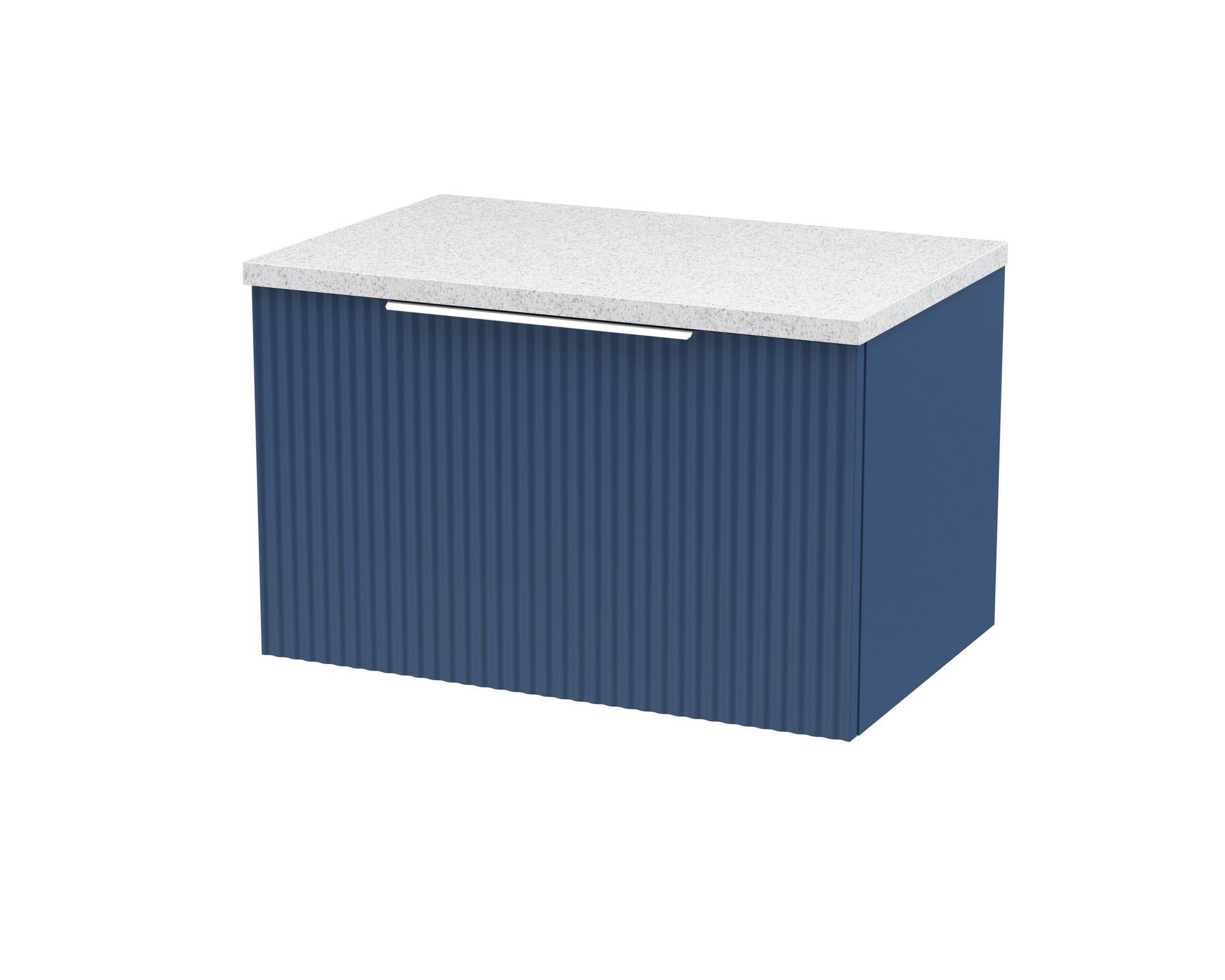 Hudson Reed Fluted 600mm Satin Blue Wall Hung Single Drawer Vanity With Laminate Top