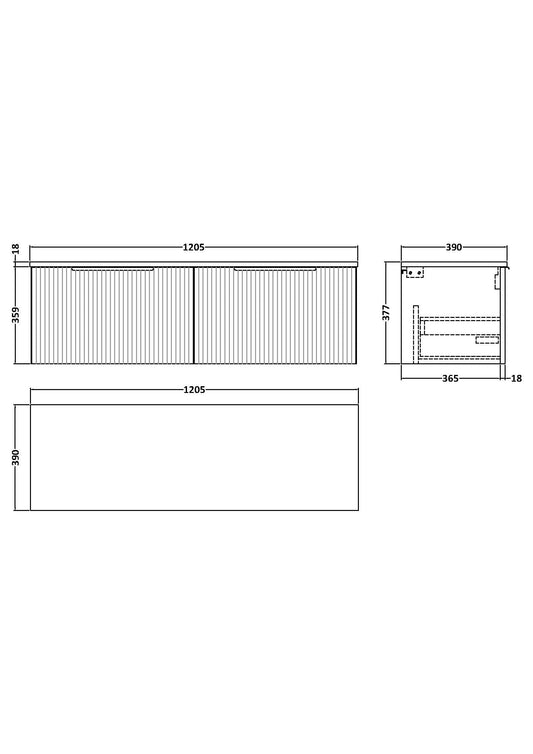 Hudson Reed Fluted 1200mm Satin Blue Wall Hung 2-Drawer Vanity Unit With Worktop