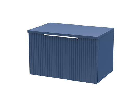 Hudson Reed Fluted 600mm Satin Blue Wall Hung Single Drawer Vanity Unit With Worktop