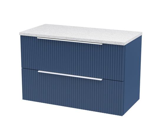 Hudson Reed Fluted 800mm Satin Blue Wall Hung 2-Drawer Vanity With Laminate Top