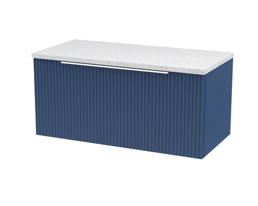 Hudson Reed Fluted 800mm Satin Blue Wall Hung Single Drawer Vanity With Laminate Top