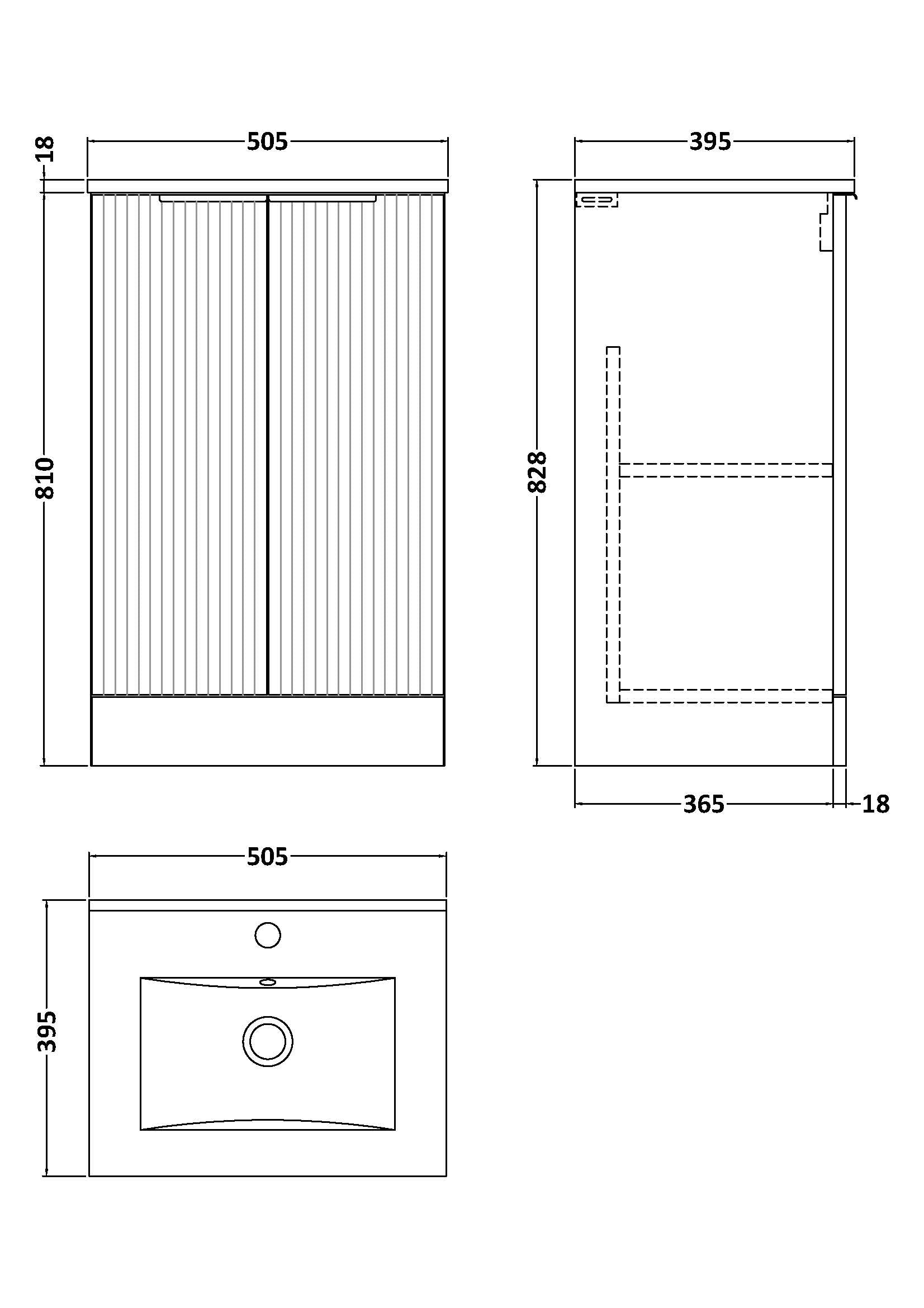 Hudson Reed Fluted 500mm Satin Green Floor Standing 2-Door Vanity Unit With Basin