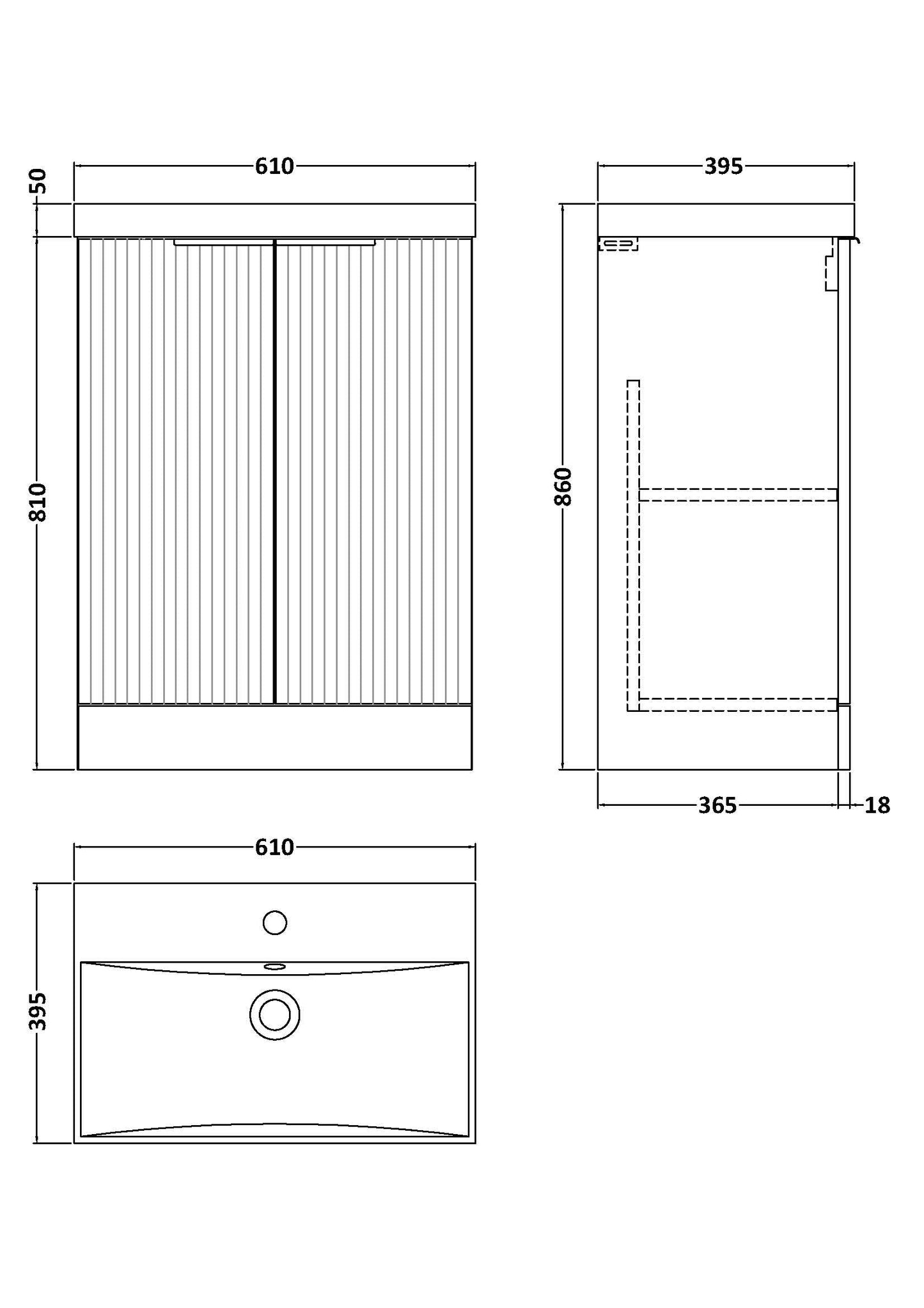 Hudson Reed Fluted 600mm Satin Green Floor Standing 2-Door Vanity Unit With Basin