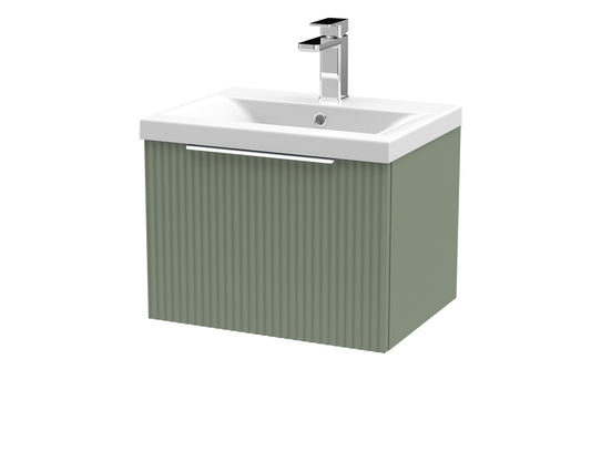 Hudson Reed Fluted 510mm Satin Green Wall Hung Single Drawer Vanity Unit With Basin