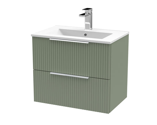 Hudson Reed Fluted 600mm Satin Green Wall Hung 2-Drawer Vanity and Basin