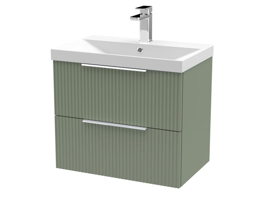 Hudson Reed Fluted 600mm Satin Green Wall Hung 2-Drawer Vanity Unit With Basin