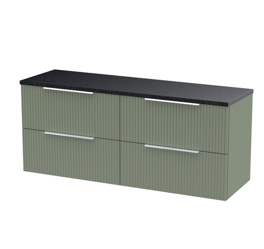 Hudson Reed Fluted 1200mm Satin Green Wall Hung 4-Drawer Vanity Unit With Laminate Worktop
