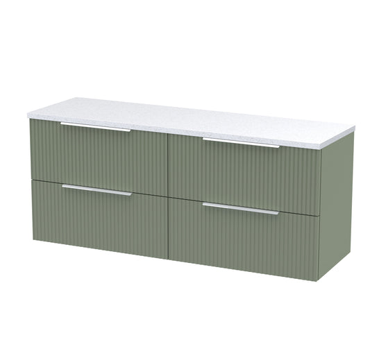 Hudson Reed Fluted 1200mm Satin Green Wall Hung 4-Drawer Vanity Unit With Laminate Worktop