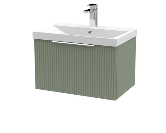Hudson Reed Fluted 600mm Satin Green Wall Hung Single Drawer Vanity Unit With Basin