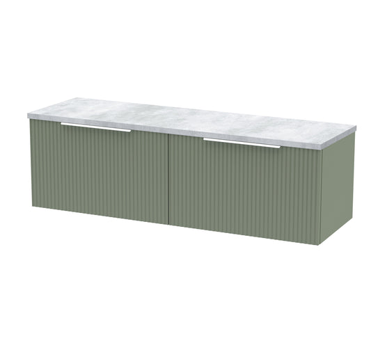 Hudson Reed Fluted 1200mm Satin Green Wall Hung 2-Drawer Vanity Unit With Laminate Worktop