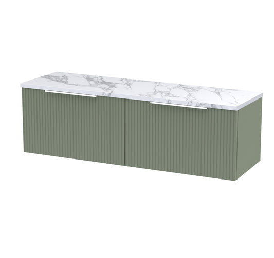 Hudson Reed Fluted 1200mm Satin Green Wall Hung 2-Drawer Vanity Unit With Laminate Worktop