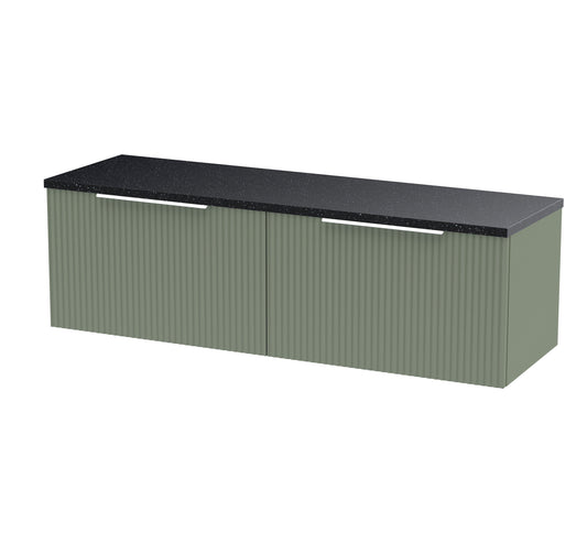 Hudson Reed Fluted 1200mm Satin Green Wall Hung 2-Drawer Vanity Unit With Laminate Worktop