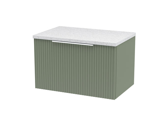 Hudson Reed Fluted 600mm Satin Green Wall Hung Single Drawer Vanity With Laminate Top