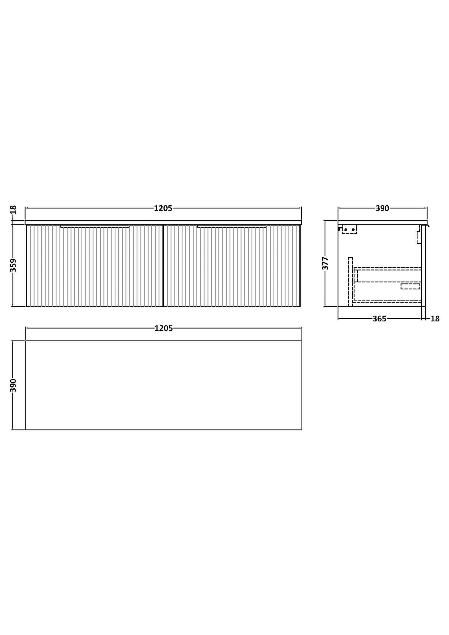 Hudson Reed Fluted 1200mm Wall Hung 2-Drawer Vanity With Worktop